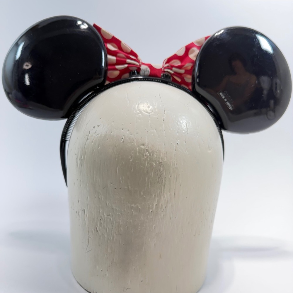 Vintage Disney Parks Minnie Mouse Ear Headband Red Polka Dot Bow Black Ears - Picture 5 of 12